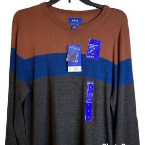 NWT S‎ Apt.9 Crewneck Merino Sweater Gray Rust Blue Men’s